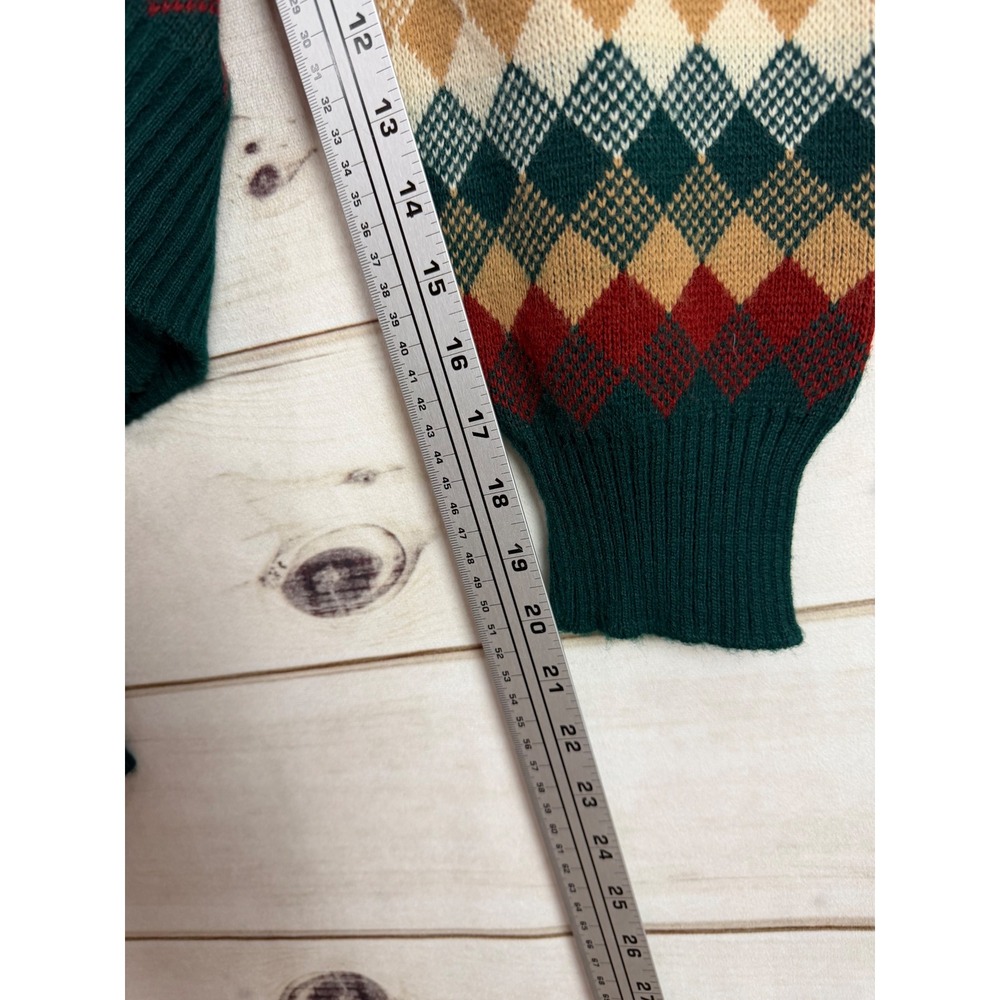 Vintage Orlon Sweater Mens XL Green Burgundy Argyle V-Neck USA Made - Picture 6 of 6